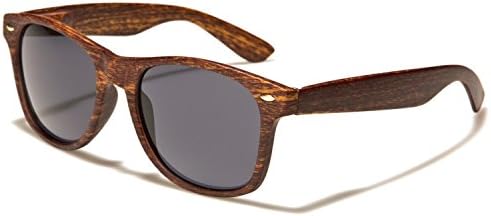 Classic Wayfarer Style - Quality Wooden Faux Wood Print - SDK SUNGLASSES - 100% UV400 UVA UVB Protection - Men Women Unisex - Stunning Stylish and Fashionable Summer Shades (DARK BROWN / BLACK LENS)