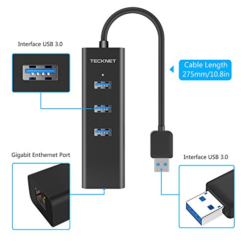 TeckNet® 3-Port USB 3.0 Hub mit Ethernet Adapter Unterstützt 10/100/1000 bit Ethernet - 2