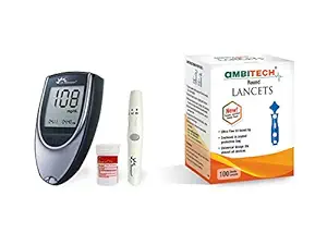 AMBITECH-Dr. Morepen BG-03 Glucometer with 50 Strips And AmbiTech 100 Round Lancets