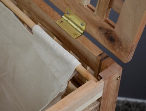 Wäschekorb Wäsche Truhe Sammler Box 68 cm Höhe Badmöbel Massiv Walnuss Holz - 7