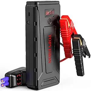 T TOPVISION Portable Car Jump Starter, TOPVISION 2200A Peak Car Power Bank with USB Quick Charge 3.0 (Up to 8.0L Gas or 8L Diesel Engine), 12V Portable Auto Battery Booster Phone Charger Built-in LED