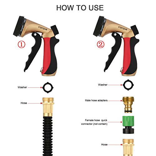 Garten Handbrause | Crenova HN-05 Hochdruck Gartenbrause / Garten-Spritzpistolen – 100% Metal – 7-fach verstellbar – Robust und Leistungsstark für Autowaschanlagen, Garten Bewässerung - 7