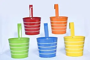 The Radiant Round Stripes Railing Planters-Hanging Flower Pot Gamla (Multicolour, Pack of 5)