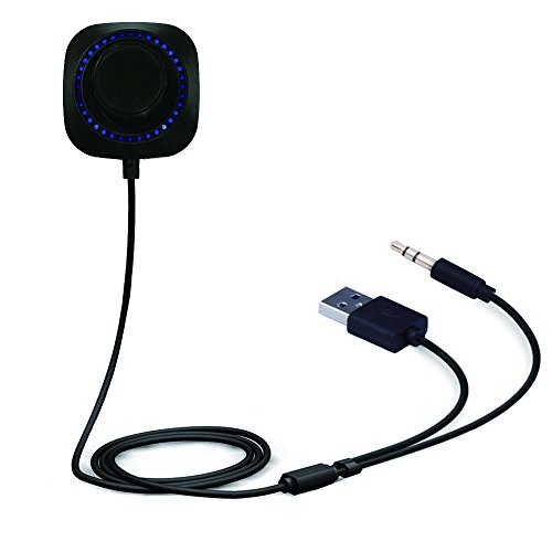 IKOS-Bluetooth-Car-Kit-41-Bluetooth-to-AUX-Music-Receiver-Audio-Radio-Adapter-with-35mm-Output-Jack-A2DP-Car-Stereo-AUX-Input-Microphone-Car-Handsfree-Calling-iPhone-Siri-Active-Volume-Control