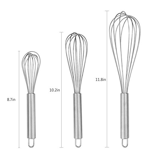 Küchen Schneebesen, Ishua Edelstahl Ballonschneebesen, Eier, Milch. Küchenutensil zum Mischen, Schlagen und Rühren, Set 8 Zoll + 10 Zoll + 12 Zoll - 6