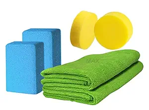 MAX Microfiber Cloth (2 Pieces, 350 GSM, 40 x 40 cm, Green) and Foam Applicator (4 Pieces) Combo for Car and Bike Cleaning, Washing and Polishing
