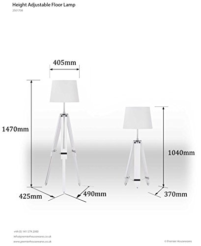 Premier Housewares E27 Edison Screw with Tripod Floor Lamp, 60 W - White