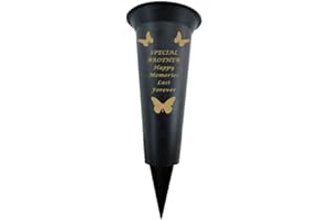 SHOPIOR Memorial Grave Vases Ornaments Plastic Flower Holders - Butterfly Spike Grave Flower Vase Holders with Funeral Verses for Your Loved Ones - Black (Brother)