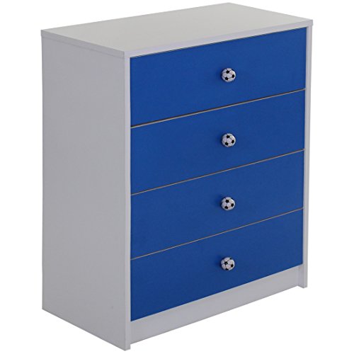Devoted2Home Children's Bedroom Furniture with Rovers Chest of 4 Drawers with Football Handle, Wood, White/Blue, 35.20 x 59.8 x 75.3 cm