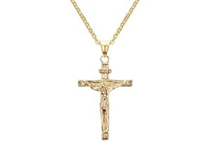Gionatan Shop Collana con ciondolo religioso con pendente croce di Gesù Cristo, unisex Metallo colore placcata oro 18K dorato santo religiosi cattolici cattolico prete suora pace