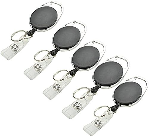 XKUAJIE Retractable Badge Holder Carabiner Reel Clip for ID Card Holders (Set of 5)