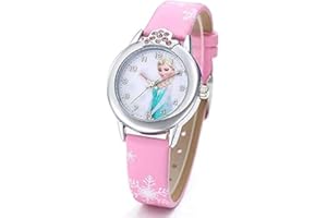 JGS Orologio da bambino con cinturino in pelle, motivo: Frozen, ELSA totalmente satinato, cinturino, Cinghia