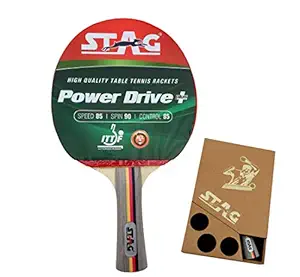 STAG Power Drive plus Table Tennis Racquet with Wooden case 174 grams Intermediate ITTF Approved Rubber (Multicolor)