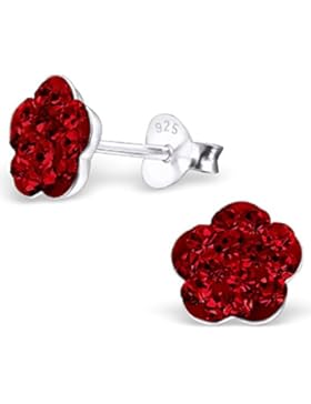 JAYARE Kinder-Ohrstecker Blume Blüte 925 Sterling Silber Glitzer-Kristalle