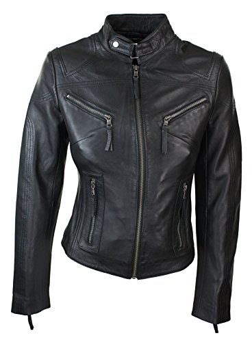 Infinity LeatherLadies Real Leather Black Biker Style Fashion Jacket Size UK 6-20