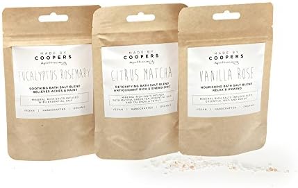 Aromatherapy Bath Salt Blend Set With Essential Oils And Botanical Ingredients By Made By Coopers -x3 100g Trial Size bags. Detox - Nourish - Soothe