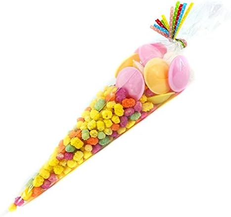 Soviton 100 Clear Plain Cone Cellophane Sweet Party Bags With Twist Ties