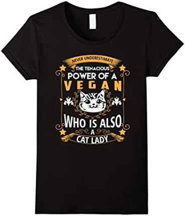Women's Vegan Cat Lady Animal &amp; Vegetable Lover Gift T-Shirt Small Black