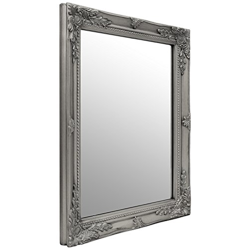 Wandspiegel mit Verzierungen im Barock-Stil 47x37cm Silber Hängespiegel Flurspiegel Frisierspiegel - 3
