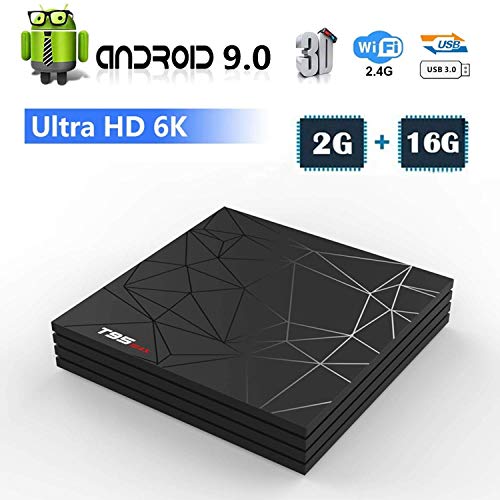 Android 9.0 TV Box, Smart T95 Max Lettore Multimediale Box 2GB RAM 16GB ROM H6 Quad-Core Cortex-A53 2.4GHz WiFi Supporto 3D 6K H.265 10/100M Ethernet HDMI con Remote Control Video Player