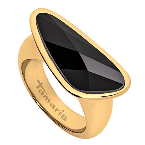 Tamaris Damen-Ring Wings Edelstahl Zirkonia Gold/Schwarz Gr. 60 (19.1) - A03611058