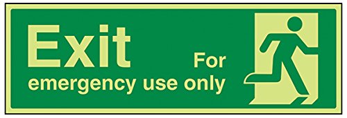 VSafety 21013BJ-G Safe Condition Exit Sign, Exit For Emergency Use Only Man Right, Landscape, 1 mm Glow In The Dark Plastic, 450 mm x 150 mm, Green