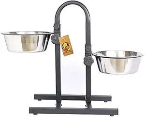 Foodie Puppies Stainless Steel Adjustable Height Double Diner Food & Water Feeding Bowls for Dogs & Puppies (U Shaped Standing Bowl, Large, 4200ml)
