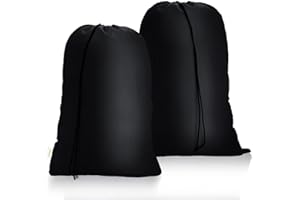 OTraki Bolsa de Colada 2 pcs con Cierre de Cordón Cesto Ropa Sucia Plegable Saco Lavadora Organizador Material Antidesgarros para Cuarto de Lavado Cocina Dormitorio Hotel de Viaje 60 X 80cm Negro