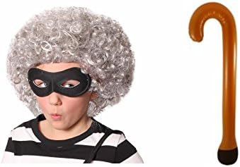 ILFD & Hembrandt Childrens Kids Gangster Gangsta Granny Wig Mask Swag Bag & Walking Stick Set