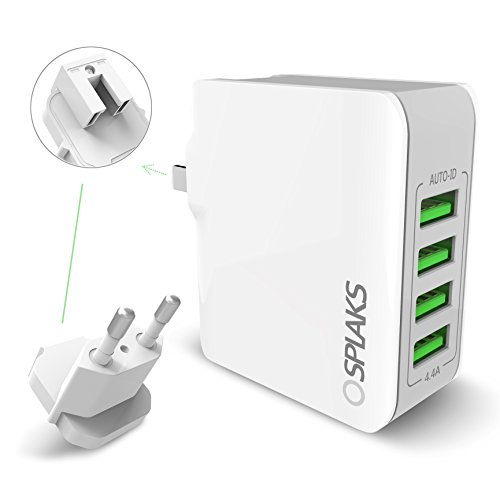 USB Ladegerät, Splaks [Built-in Safety Protection] 4-Port Schnell Aufladen Ladestecker Ladeadapter Ladegerät Charger USB-Netzteil mit Smart-Detective Technologie für iPhone iPad Tablet Samsung Galaxy, HTC, Sony, LG, Nexus,Motorola usw.EU-Stecker, weiß