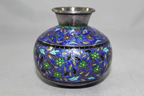Rajasthan GemsIndian Enamel Work 925 Sterling Silver Water Pot Lota Decorative Item Hallmarked