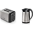 Bosch DesignLine TAT3P420GB 2 Slot Stainless Steel Toaster with variable controls - Silver & Black and DesignLine TWK3P420GB Stainless Steel Cordless Kettle, 1.7 Litres, 3000W - Silver & Black