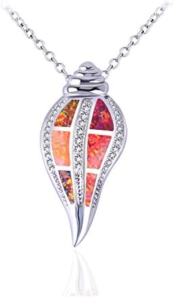 925 Silver Chain Ocean Snail Conch Shell Seashell Pendant Choker Necklace Inlay Red Opal