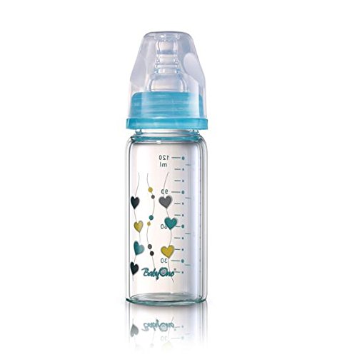 Anti Colic Baby Feeding Glass Bottle 4oz /120ml 0+ Slow Flow Standard Neck - BLUE