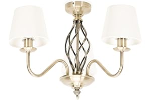 VALUELIGHTS Traditional Antique Brass 3 Light Ceiling Light Chandelier for Living Room with Fabric Lampshade Hallway Lamp