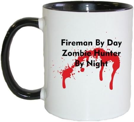 Mashed Mugs - Fireman By Day Zombie Hunter By Night - Coffee Cup/Tea Mug (White/Black)