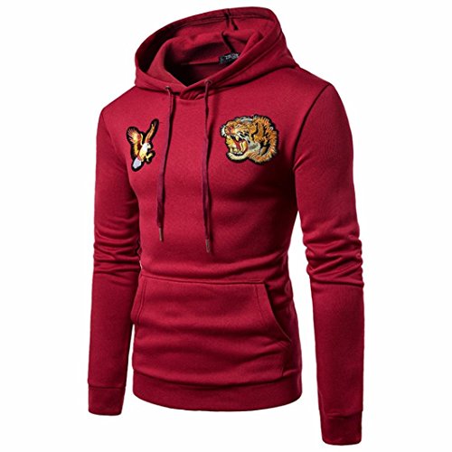 Preisvergleich Produktbild Herren Kapuzenpullover Btruely Warme Dicken Mantel Männer Mit Kapuze Winterpullover Winter Langarm Sweatshirt Herren Sweatjacke Stickerei Tops (M, Rot)