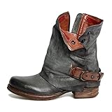  Leder Stiefe für Damen Retro Blockabsatz Stiefeletten Frauen Bequeme Schuhe mit Rutschfester Sohle Mode Herbst Winter Casual Boots Schuhe Stiefel A Grau 37 EU