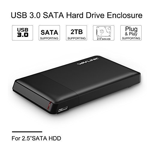 WAVLINK Cárcasa para Discos Duros Externos DE 2.5' con USB 3.0 DE Alta Velocidad para SATA I/II/III Materia de Óptimo Enfriamiento, Plug & Play/Hot-Swapping/UASP Mode, Optimizado para SSD/HDD