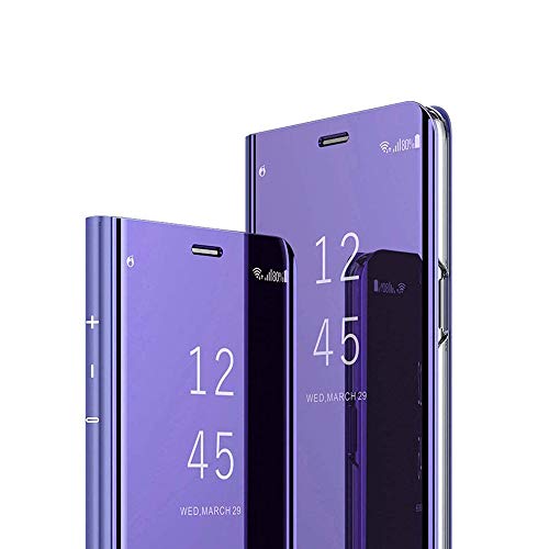 HMTECH Galaxy Note 9 Case Luxury Clear View Leather Electroplating Mirror Makeup Mirror Leather Case Cover Case Cover with Stand Function for Samsung Galaxy Note 9, Purple Mirror PU