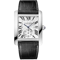 CARTIER MEN'S TANK MC BLACK LEATHER BAND STEEL CASE AUTOMATIC WATCH W5330003