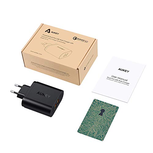 AUKEY Quick Charge 3 0 USB Chargeur Secteur 2 Ports 39W Chargeur Mural Universel pour Samsung Galaxy S8   Note 8  iPhone X   8 8 Plus  iPad Pro Air  HTC 10  LG G5   G6 etc   Noir 