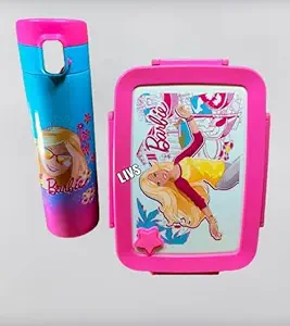 Livsmart Cartoon Print Lunch Box/ Waterbottle Combo (Giftset),StainlessSteel Double Walled Insulated Bottle500ML Stainless Steel Kids Lunch Box with Stainless Steel Inner Mini Salad Box.for Girls
