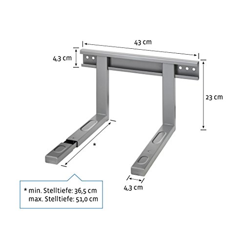 Xavax Mikrowellenhalterung (robuste Wandhalterung, bis 30 kg, ausziehbar bis 43 x 51 cm, inkl. Montagematerial, Grillofen Halter) silber - 2