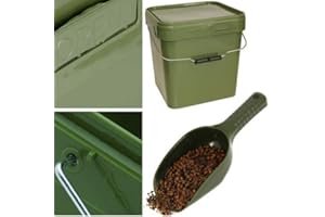RLF GREEN 17L BAIT BUCKET WITH TIGHT SEAL LID AND METAL HANDLE + FREE NGT BAITING SPOON !