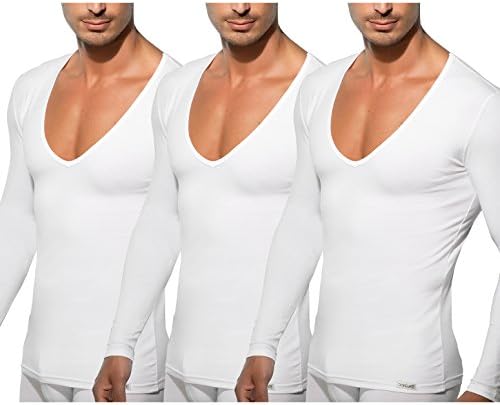 Doreanse Mens 3 Pack Multipack Basic Slim Fit longsleeve T-Shirt with deep V-Neck ( Medium, White )
