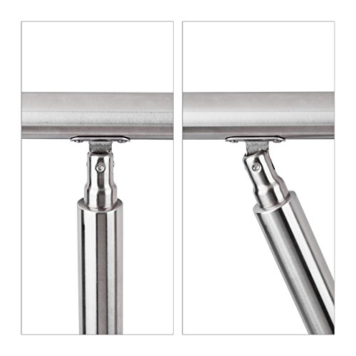 Relaxdays Treppengeländer Edelstahl Set, für Innen und Außen, Handlauf, 1,5 m lang, 2 Pfosten, 2 Querstreben, silber - 4
