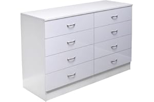 FWStyle Wide Tall 8 Drawer Chest of Drawers Contemporary Bedroom Storage Furniture White Gloss