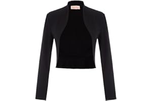 Belle Poque Damen Langarm Open Front Bolero Festlich Blazer Bolerojacke Schulterjacke Cardigan Top BP788