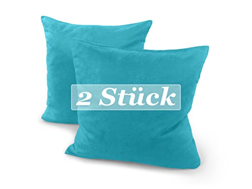 Doppelpack Kissenhüllen in Wildleder-Optik – zum Sparpreis – in 21 fantastischen Farben und 3 Größen (14 Farben in 60 x 60 cm) – angenehm weich & überaus robust, 50 x 50 cm, türkis - 6
